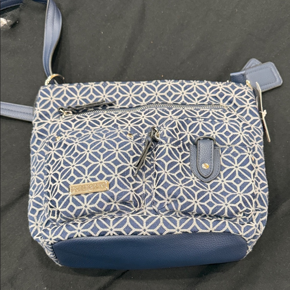 Tyler Rodan Navy and White Geometric Crossbody Bag